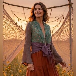 VINTAGE Barbara Bui Paris Silk-Feel Tie-Front Blouse - Made in France - Rare